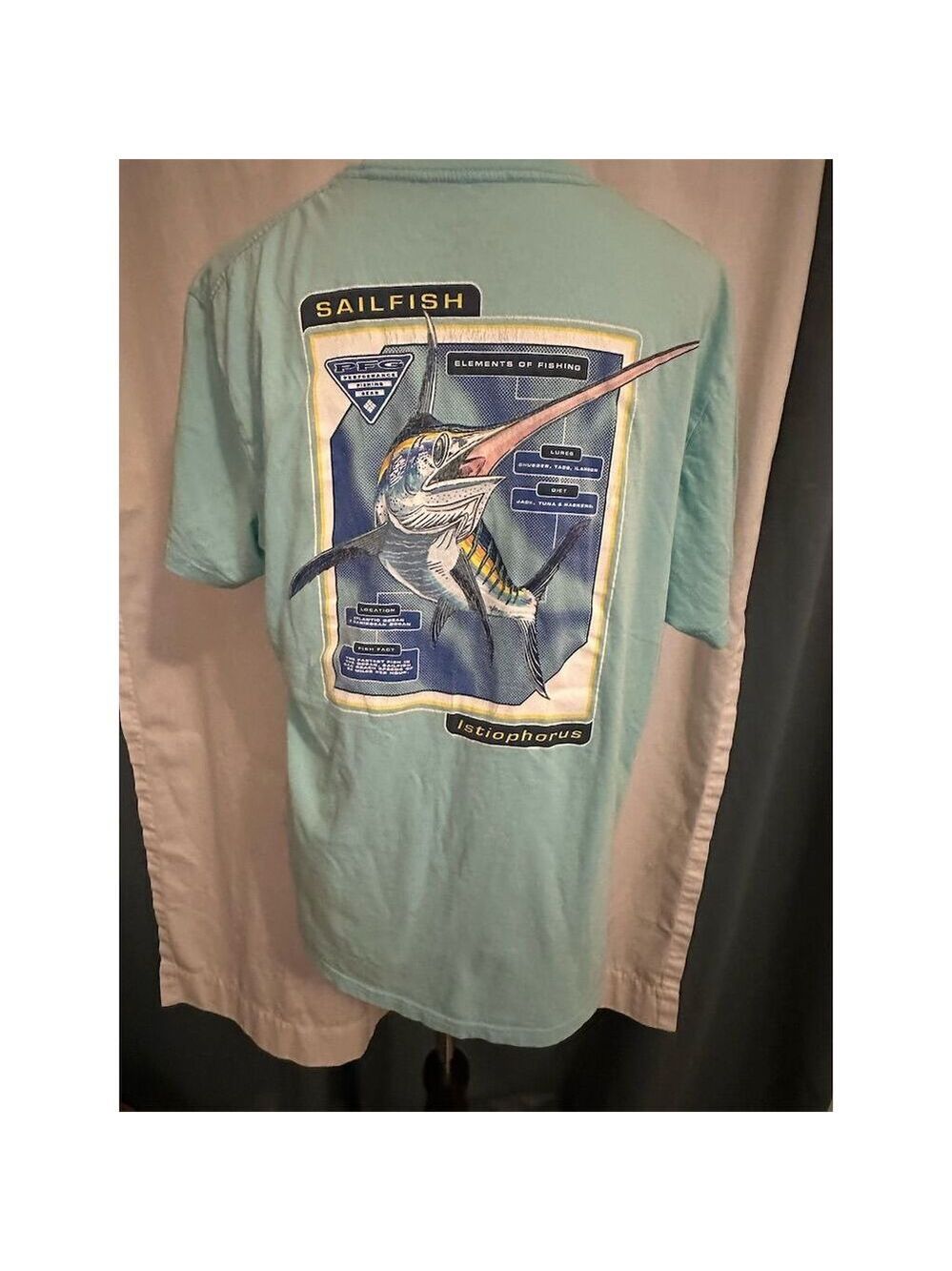 Columbia PFG Men's L Aqua Blue Sailfish Graphic T-Shirt Short Sleeve